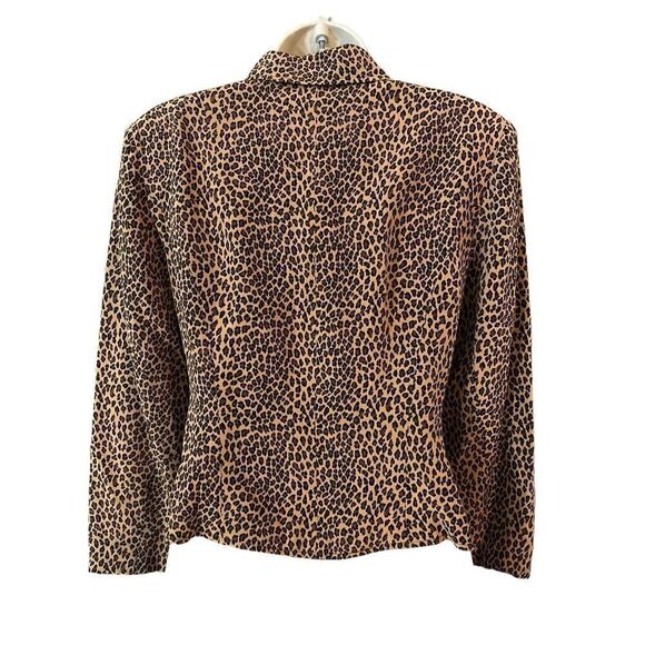 Allison Taylor Animal Print Silk Blazer Jacket Full Zip Lined Black Brown Size S - Picture 4 of 9